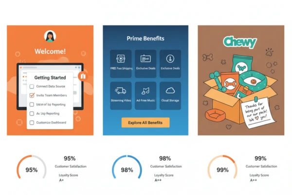 Two smiling people shaking hands, representing successful customer retention examples from leading companies like HubSpot and Amazon.